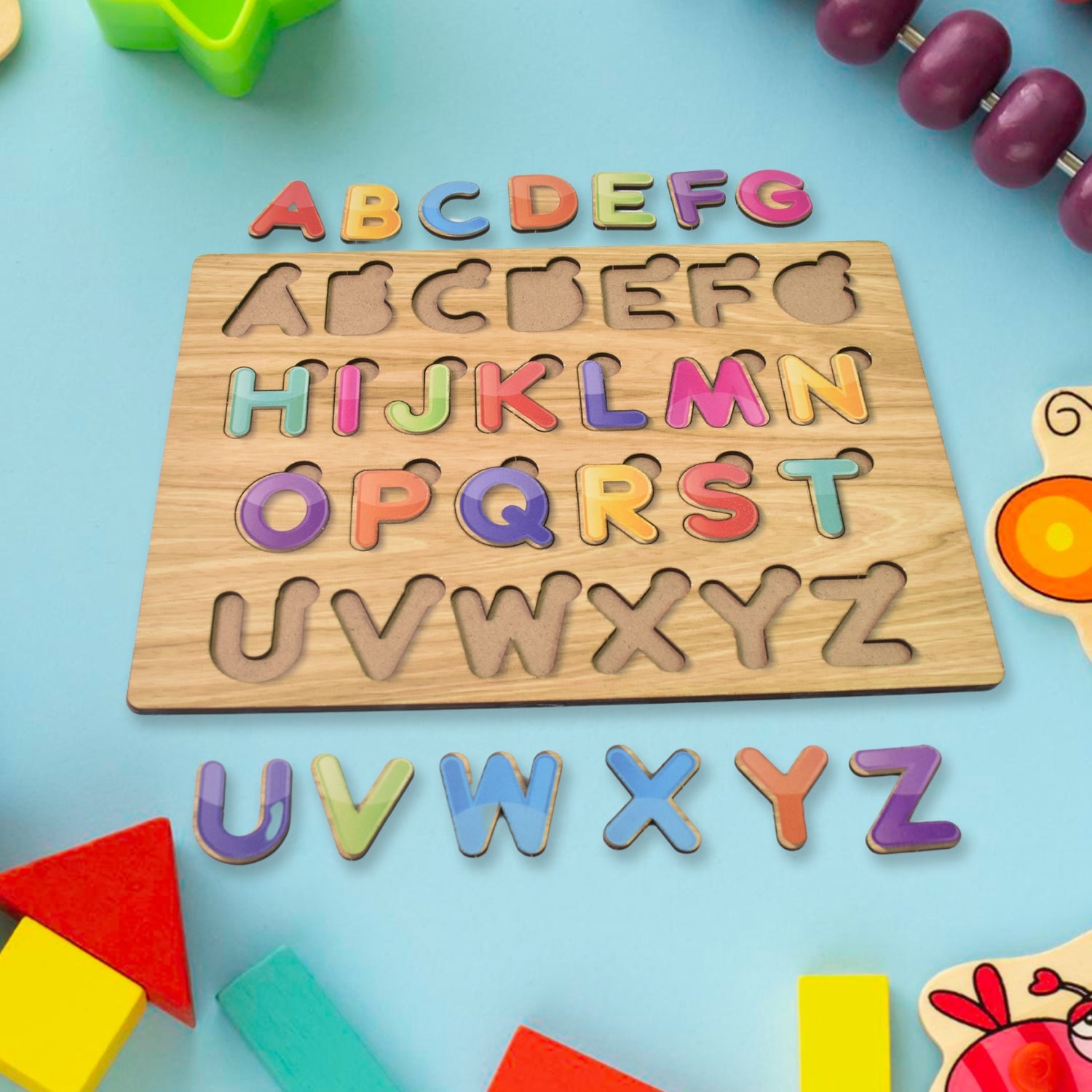 Wooden Puzzle Board ABC Letters Shapes Educational Learning Toys (1 Set) Wooden Puzzle Board ABC Letters Shapes Educational Learning Toys (1 Set)